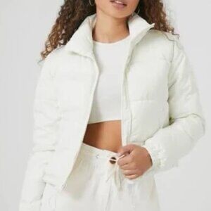 Forever 21 White Puffer Jacket Size M Winter Coat